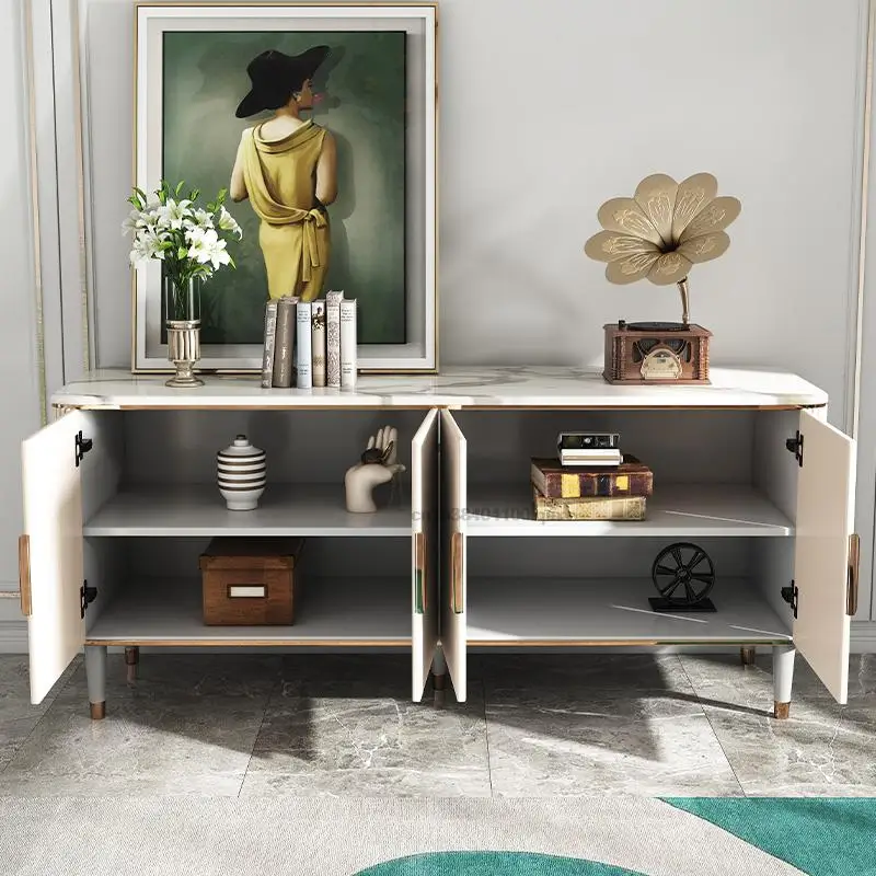 Postmodern Light Luxury Marble Living Room Storage Cabinet Small Apartment Villa Hong Kong Style Locker Floor Cabinet For Home