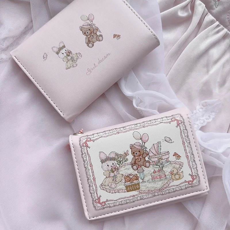 Sweet Wallet for Women Cute Original Square Fold Coin Purse Pu Leather Zip Animal Prints Aesthetic Bag Youth Wallet leather wallet women wallet coin purse wallet zipper wallets women purse women coin purse