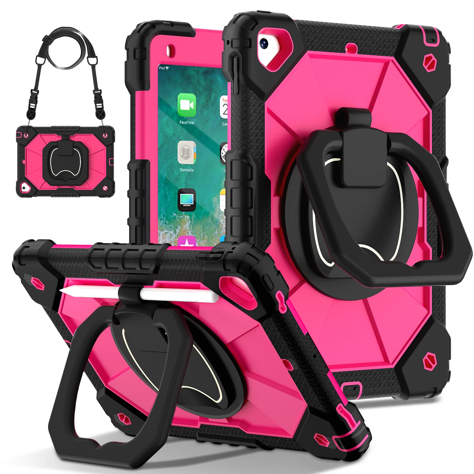 Rugged 360° Rotating Tablet Case with Stand and Shoulder Strap