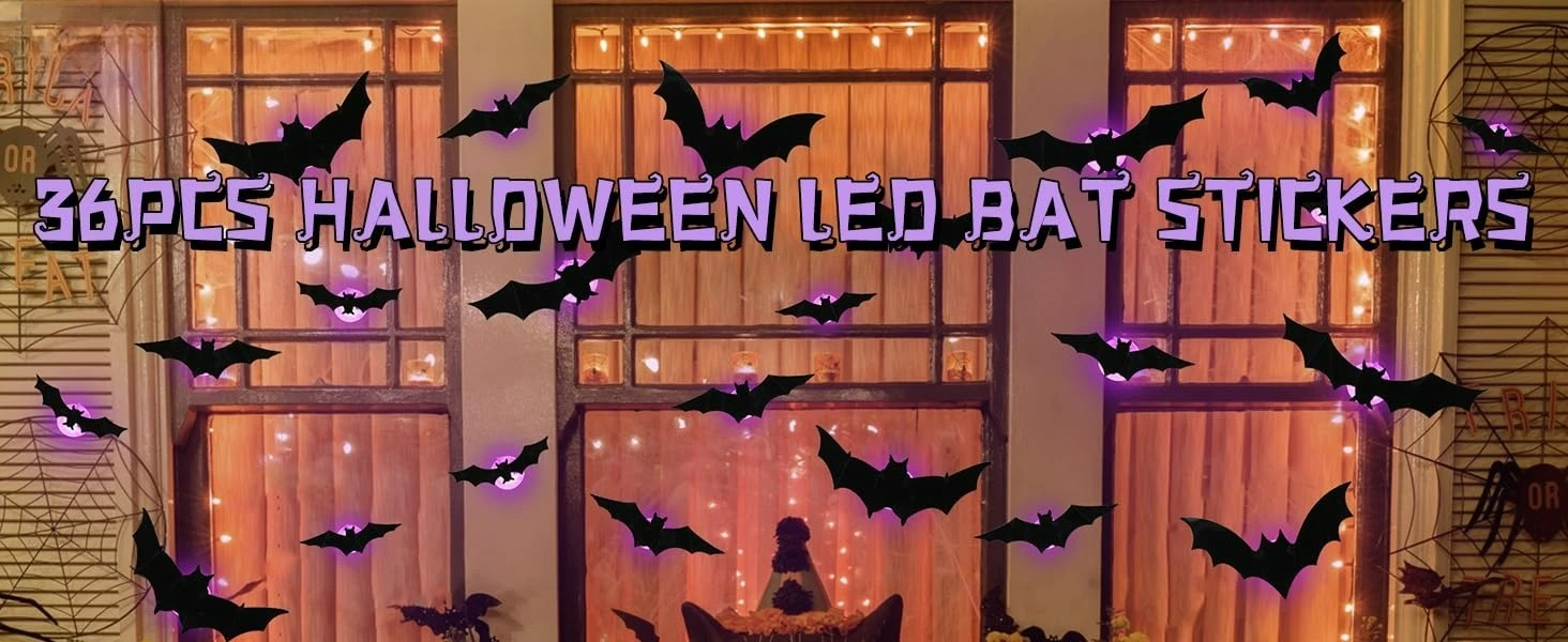 3D lighted bat wall stickers glowing on a window