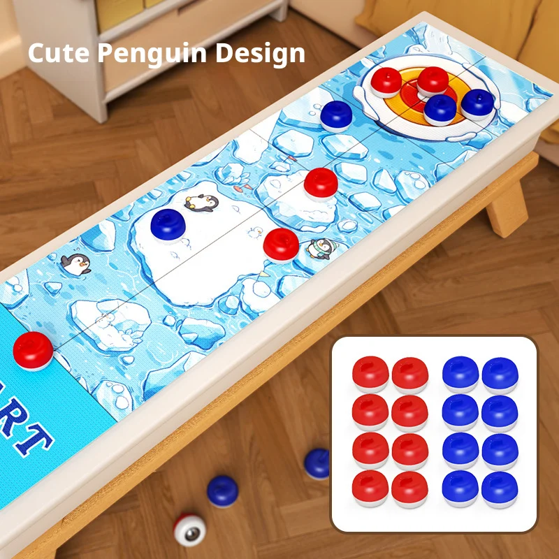 Giochi da tavolo con motivi a cartoni animati per bambini: gioco da tavolo Curling con 8-16 rulli e dischi da shuffleboard, giocattoli interattivi per divertimento in famiglia - immagine 5