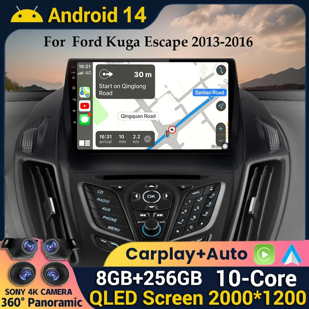 

Android 14 Auto Carplay For Ford Kuga Escape 2013 2014 2015 2016 Car Radio Multimedia Video Player Navigation GPS Stereo WIFI+4G