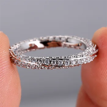 Luxury Female White Zircon Stone Finger Ring Vintage Silver Color Wedding Band Bridal Jewelry For Women