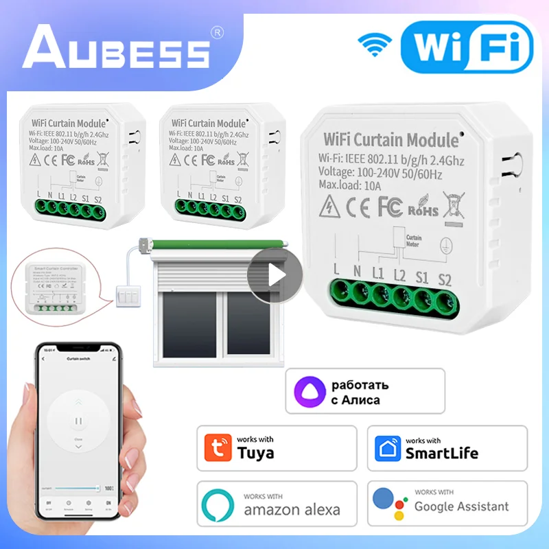 

Aubess WiFi Shutter Switch Module For Electric Motorized Curtain Blind Tuya Smart Life Roller Curtain Switch Alexa Google Home