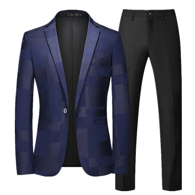 Men's Jacquard Suit Classic Black / White / Blue Business Wedding Banquet Party Dress Men Blazers and Pants mens suit