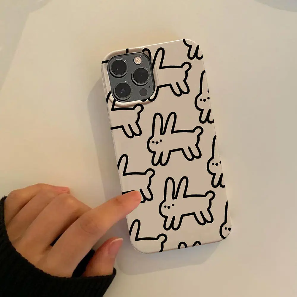 Simple Line Animal Rabbit Cute Phone Case For iPhone 11 13 14 15 Pro Max 12 Mini 7 8 Plus XR XS Max Soft Shockproof Back Cover