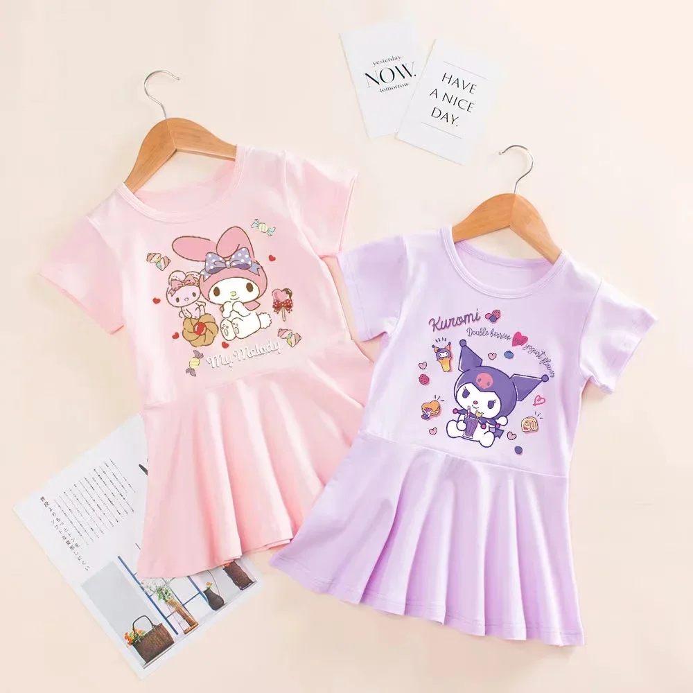 

New Sanrioed Anime Dresses Kuromi Melody Newborn Baby Girl Clothes Girls Princess Dress Kids Birthday Party Dress T-Shirt Gift