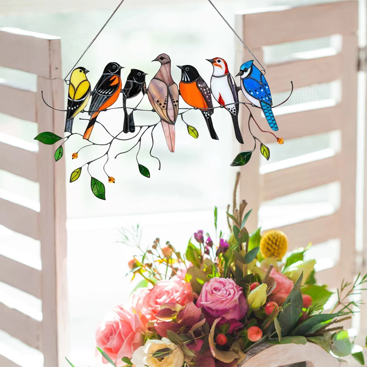 1pc-Multicolor Bird Ornaments Acrylic Panel Window Wall Hangings