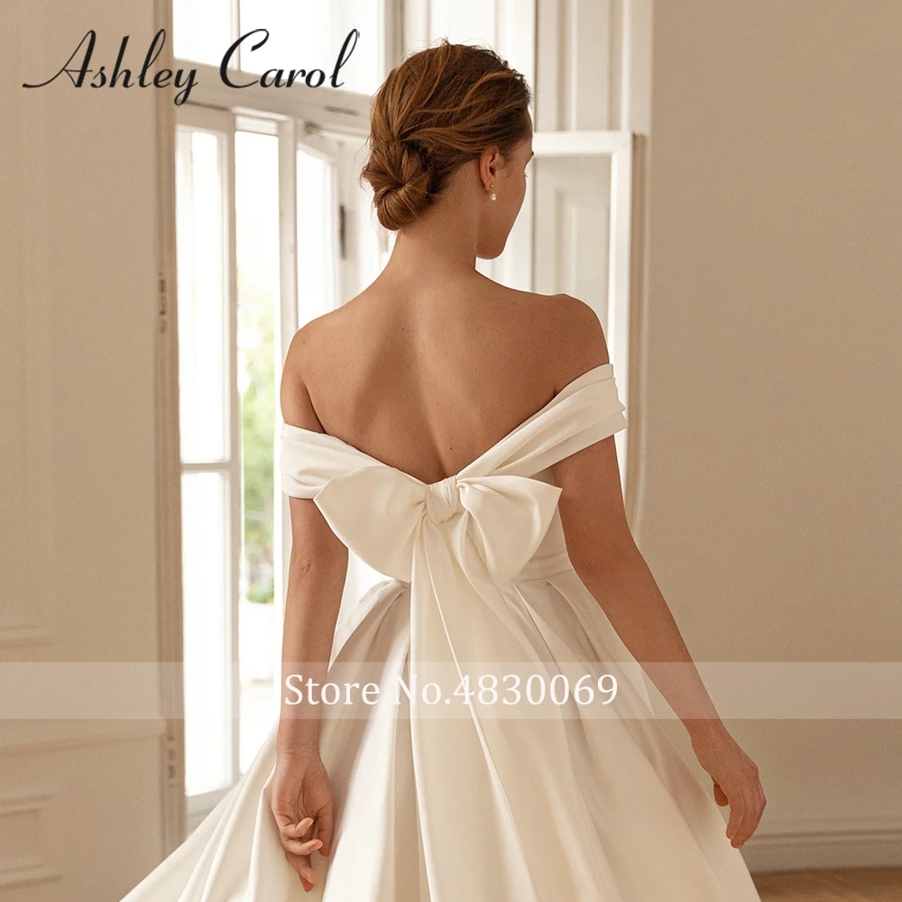 Ashley Carol Short Wedding Dress Sexy Simple Off Shoulder Satin Ankle-Length Bow Backless A-Line Wedding Gown Vestidos De Novia 5