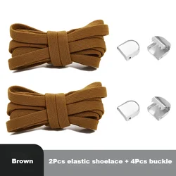 Elastic No-Tie Shoe Laces with Quick Fastening Clips - Versatile Shoe Accessories (Brown)