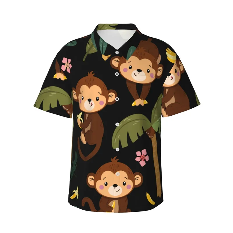thumbnail image 1 of Camisas hawaianas para hombres y mujeres, dibujos animados de cohetes, monos, animales, estampado 3D, mangas cortas, camisetas divertidas y lindas para niños, camisetas Harajuku, 1 of 5