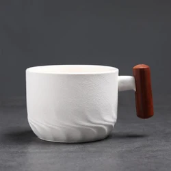 Creative Handmade Exquisite Vintage Coffee Cup with Wooden Handle - 70ml Drinkware (Pure - white)