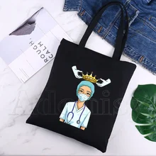 

Enfermera Canvas Black Shopping Tote Bag Reusable Shoulder Cloth Book Bag Gift Handbag