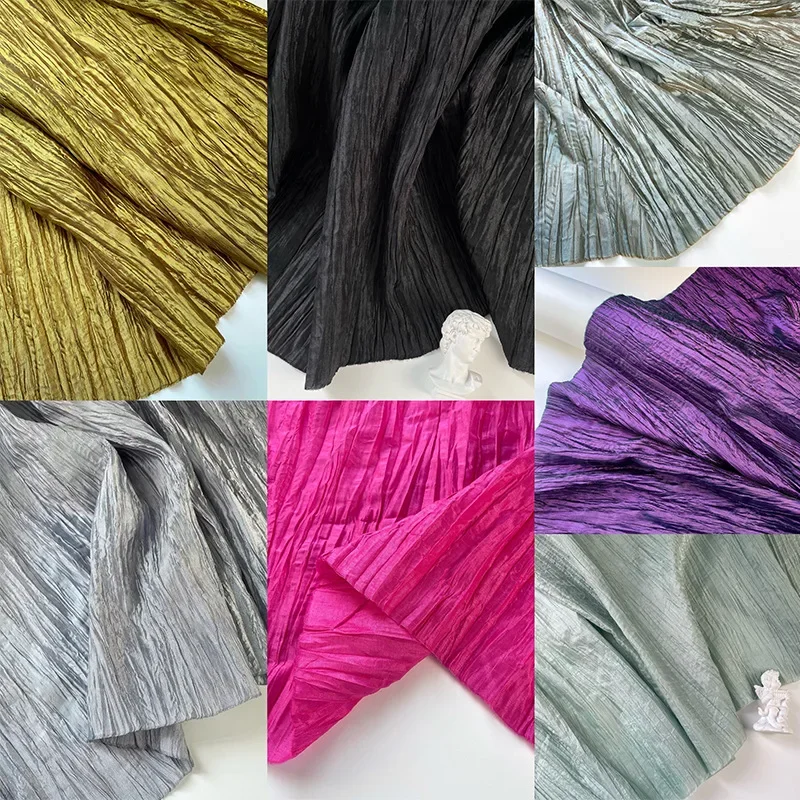 

Shiny Glossy Pleated Fabric Stripes Satin Fabric Pleated Dress Clothing Making Wide 145cm Sold By Meter