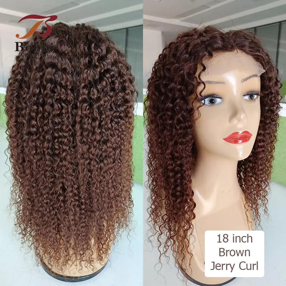 Brown Human Hair Wigs Lace Front Wig Jerry Curly 4x4 Glueless Transparent Lace Wig for Women 13x4 Lace Frontal WigBobbi