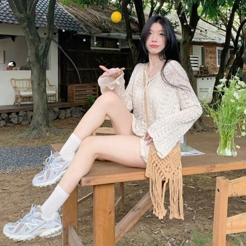 بلوفرات برقبة على شكل حرف V مجوفة للنساء ، سترات ج...