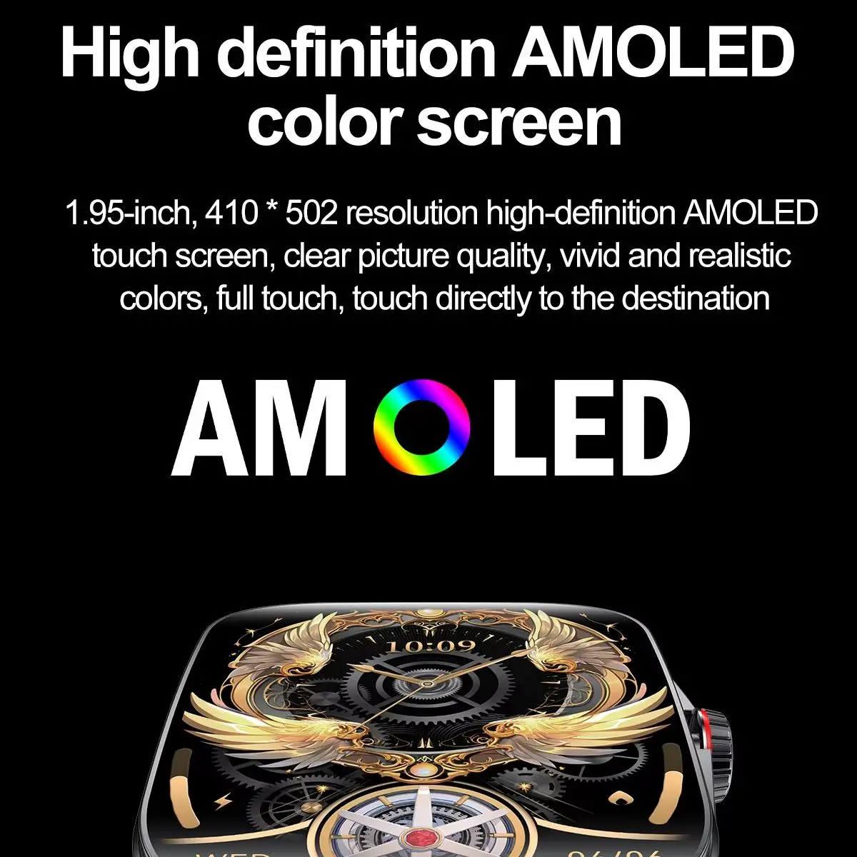 롤스티미 여성 남성 패션 스마트워치 1.95인치 AMOLED 블루투스 통화 수면/심박수/날씨 모니터링 NFC 스포츠 음악 시계