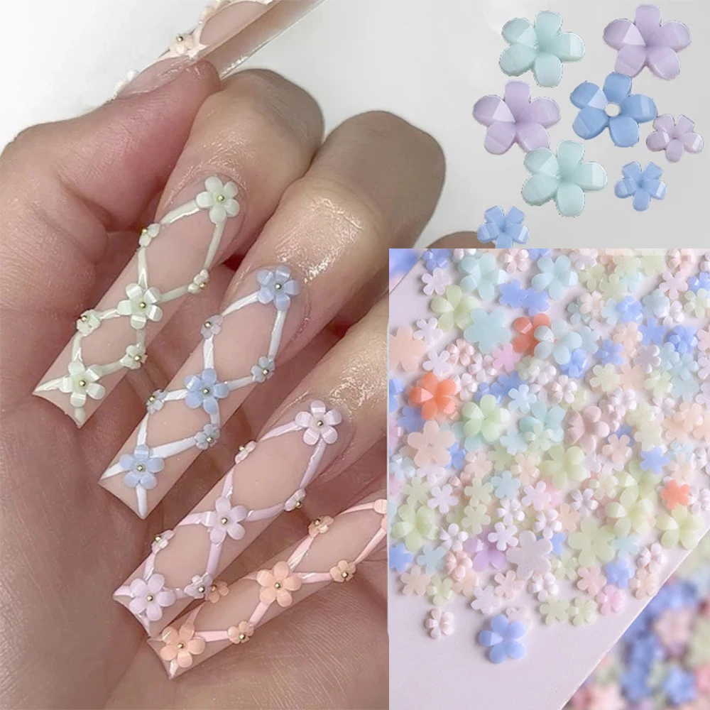 3D UV 색상 변경 꽃 매력 마카롱 플로렛 네일 장식 장식, 미니 3.5mm, 6mm, 화이트 핑크 네일 액세서리, 500 개, 100 개