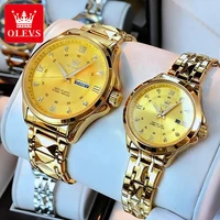 OLEVS Couple Watches Luxury Fashion Stainless Steel Strap Original Quartz Wristwatch for L;over Dual Calendar Calendar Luminous