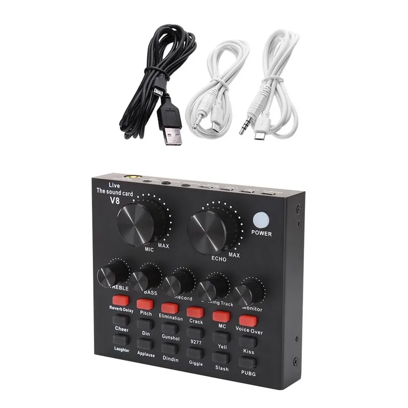 V8 오디오 믹서 USB 외장 사운드 카드, 헤드셋 마이크 라이브 방송 사운드 카드, 휴대폰 컴퓨터 사운드 카드용