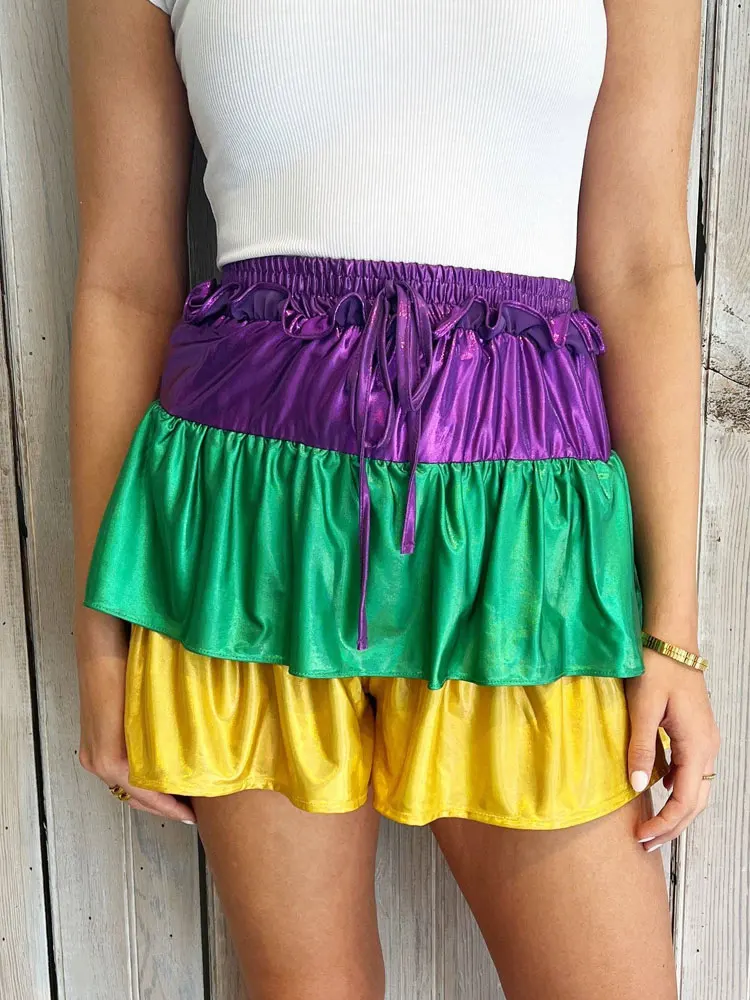 Colorblock Layered Mini Skort - Mardi Gras Mardi Gras Metallic Layered Skort