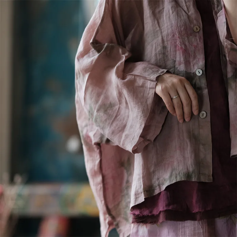 Blusa holgada de manga de murciélago para mujer, camisa de ramio