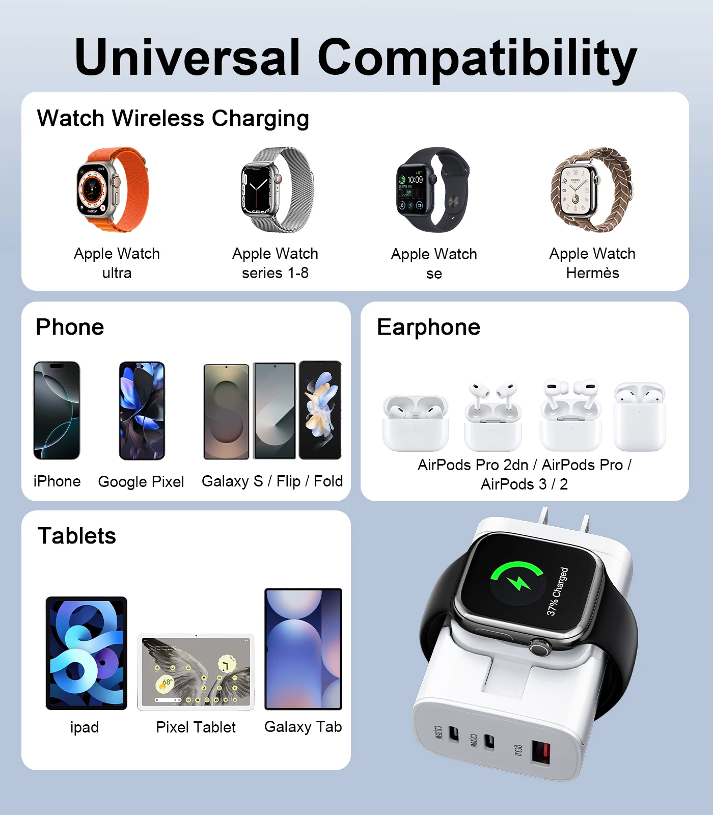 Eary 4 in 1 for Apple Watch Charger Wireless Magnetic Charger 40W Fast Charging for Phone AirPods 3 iWatch Ultra/SE iPhone 17 16