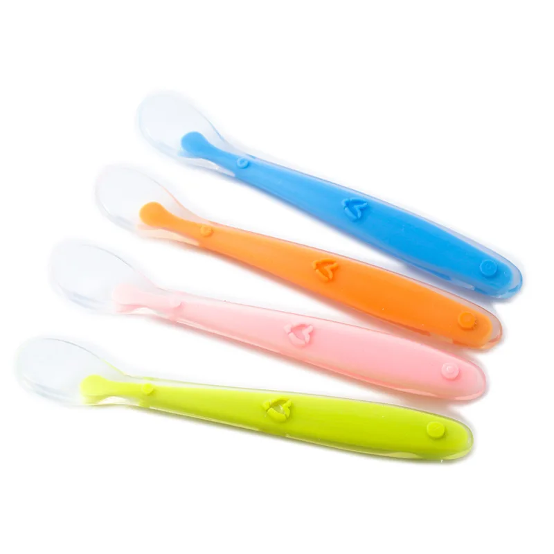 Baby Soft Silicone Spoon Candy Color Temperature Sensing Spoon Children Food Baby Feeding Dishes Feeder Appliance