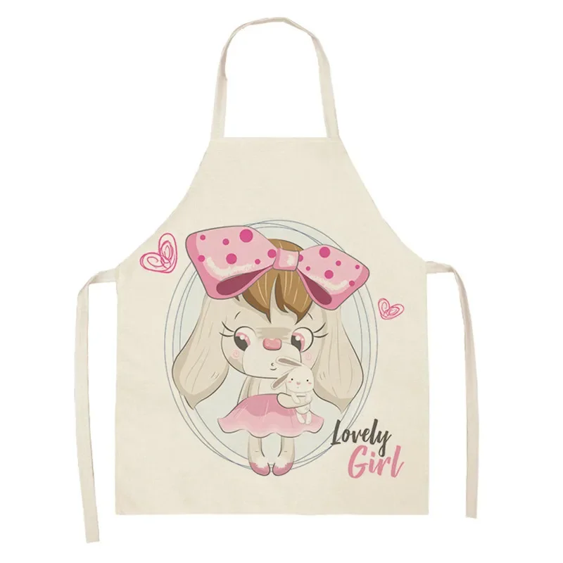 

Sale Hot Cartoon Rabbit Print Cute Kitchen Apron Girl Sleeveless Cotton and Linen Cooking Clean Antifouling Apron Accessories