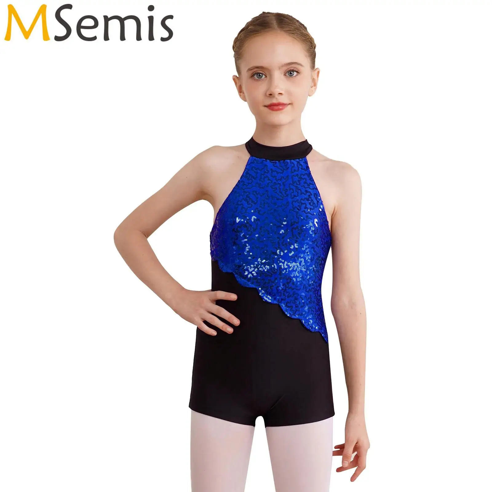 

Kids Girls Rhythmic Gymnastics Artistic Skating Costume Glittery Sequins Ballet Jersey Unitard Jazz Latin Performance Costume