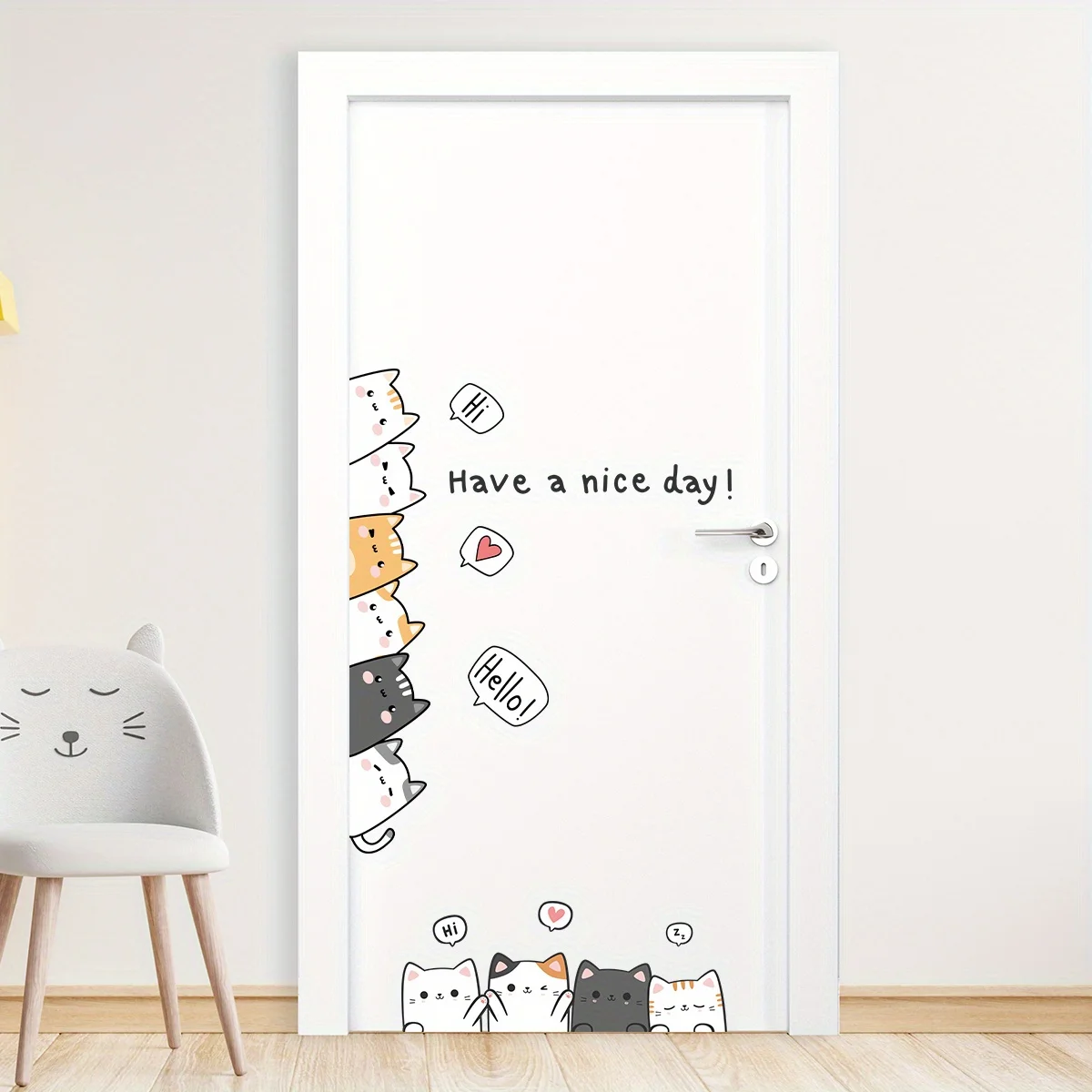 Wall stickers 10 cats and English &ldquo;have A Nice Day&rdquo; for kids room living room door