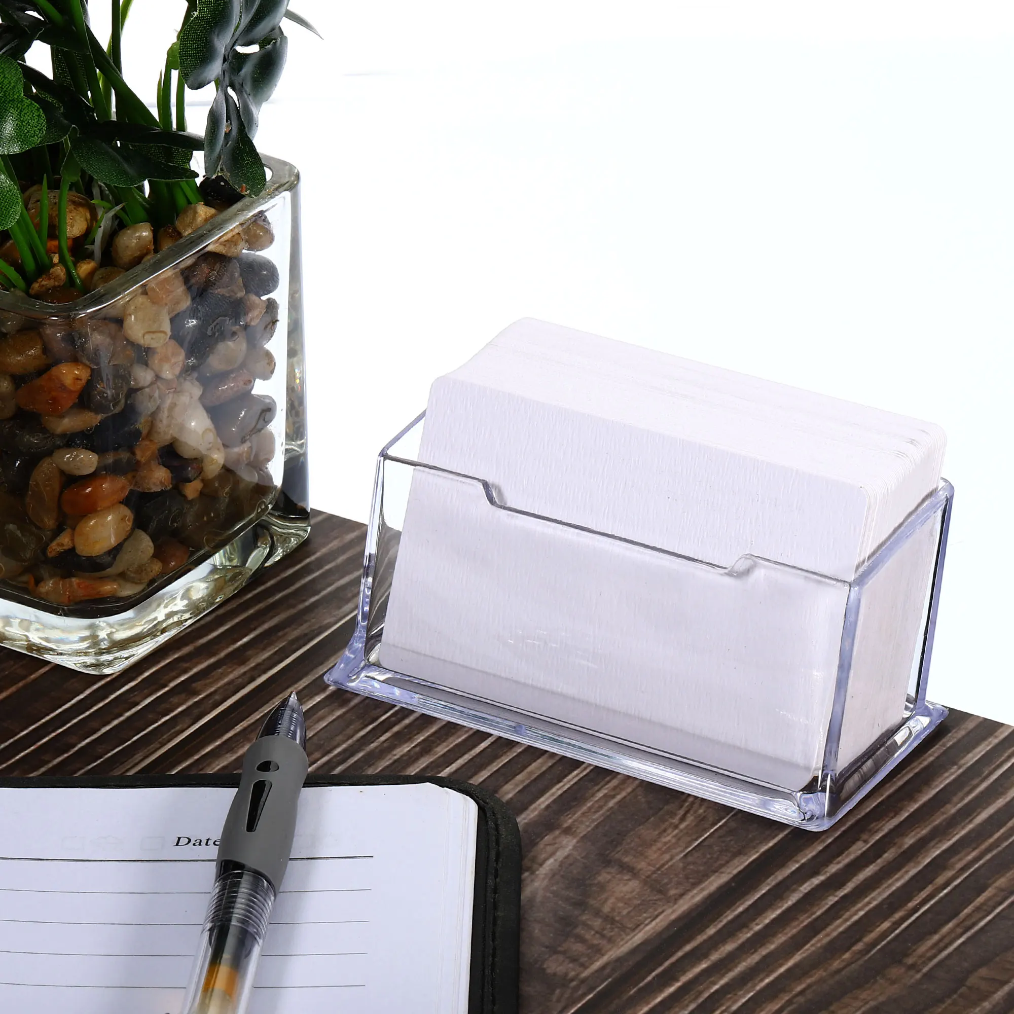 Plastic Business Card Holder 1/2/3/6 Slot Desktop Name Cards Display Stand Card Case Box for Office Desk Fits 60 Business Cards 4