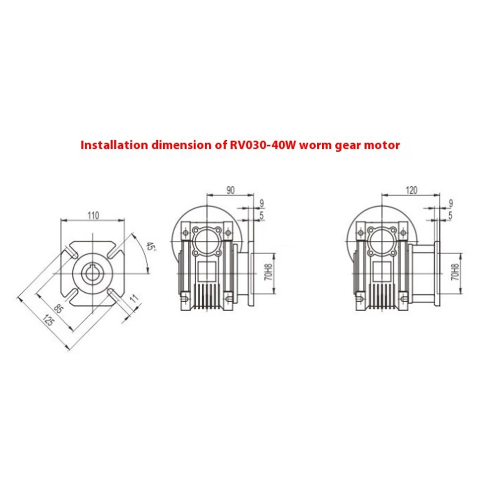 120W 기어 모터 DC 24V/12V 웜 기어 감속기 RV030 고토크 기어드 모터 비율 5:80 자동 바베큐용