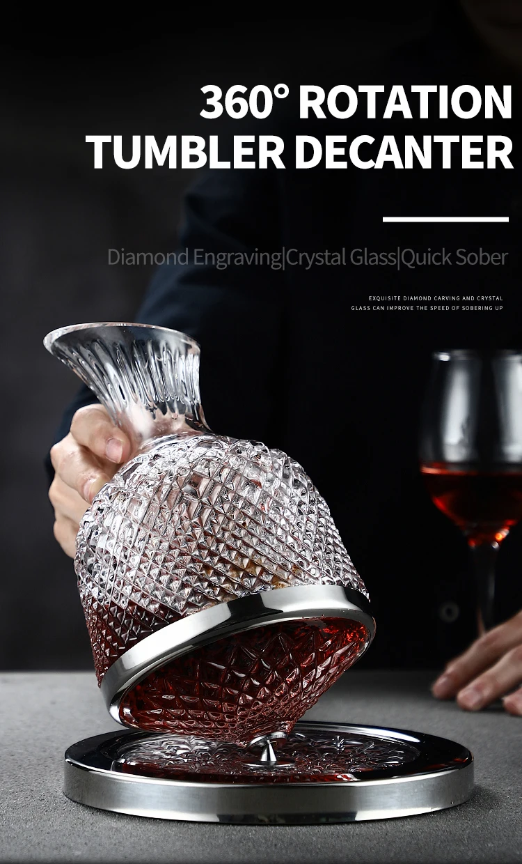 Carafe à vin de luxe, rotative à 360 degrés, diamant sculpté à la main,  Creative Spin