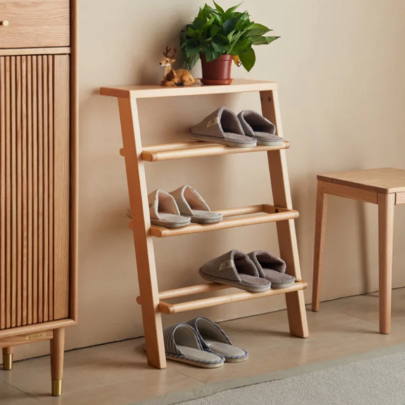 

Solid Wood Shoe Stand Modern Contracted Beech Wood Against The Wall Storage Shelf Nordic Household Door For Shoes Storage