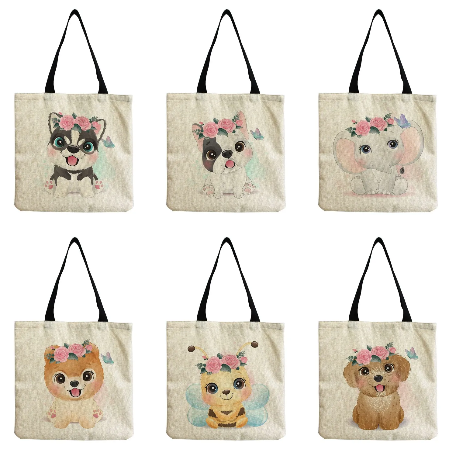 

Shopper Handbags For Women Animal Tote Bag Cartoon Customizable Shoulder Bag Print Outdoor Bee Dog Elephant Cute High Capacity