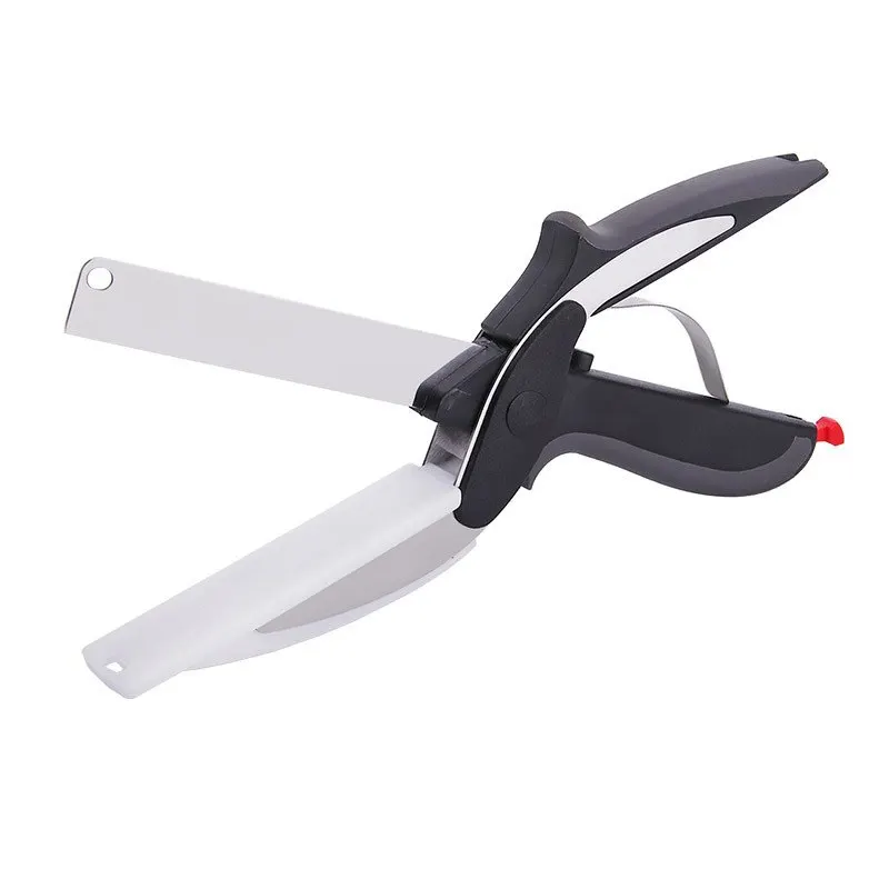 1pc Food Cutter Kitchen Scissors Salad Chopper with Built-in Cutting Board Easy Cutting Multipurpose Stainless Steel Scissor kitchen scissors