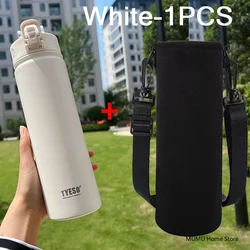 Tyeso Insulated Stainless Steel Thermal Water Bottle - Keeps Beverages Hot or Cold - 750ML (White With Cup Bag)
