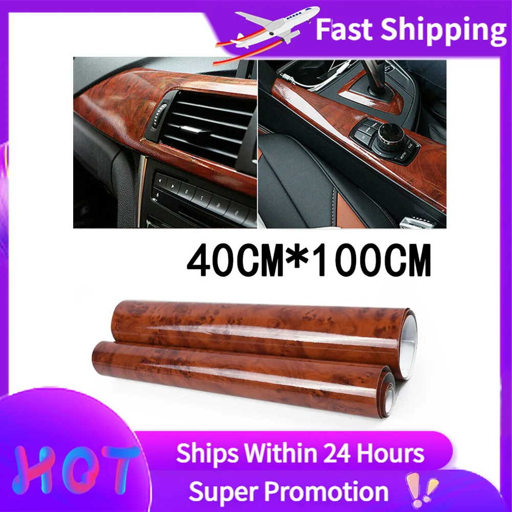 1pc 40x100cm Car Vinyl Sticker High Glossy Wood Grain Sticker Auto Wrap