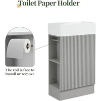 Small Bathroom Vanity with Sink, Freestanding Bathroom Vanity with Toilet Paper Holder & 1 Door, Wood Bathroom Cabinet 2