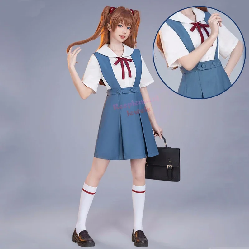 

Anime Ayanami Rei Asuka Langley Cosplay Costumes Women Female Cosplay Jk School Uniform Halloween Carnival Strap Skirt Shirt Set
