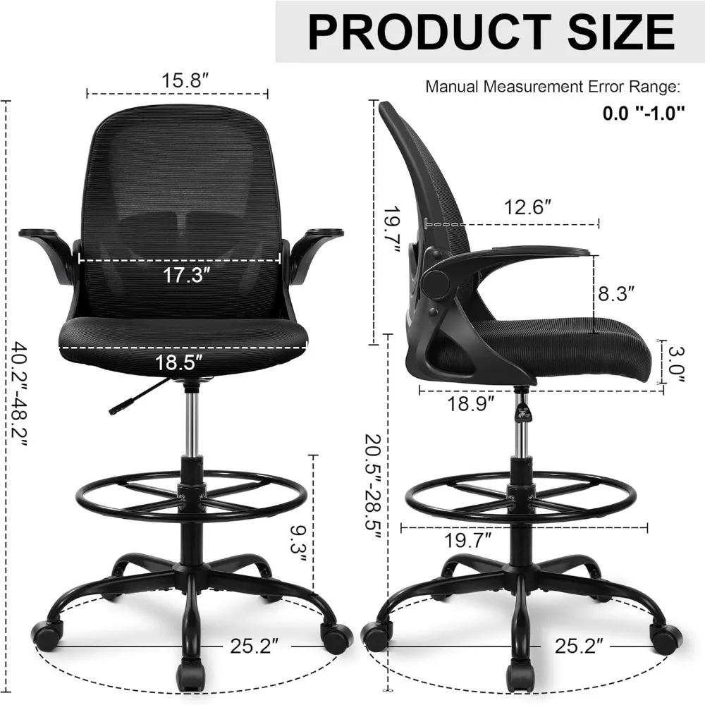 Drafting Chair Tall Office Chair with Flip-up Armrests Executive Ergonomic Computer Standing Desk Chair with Lumbar Suppor 3