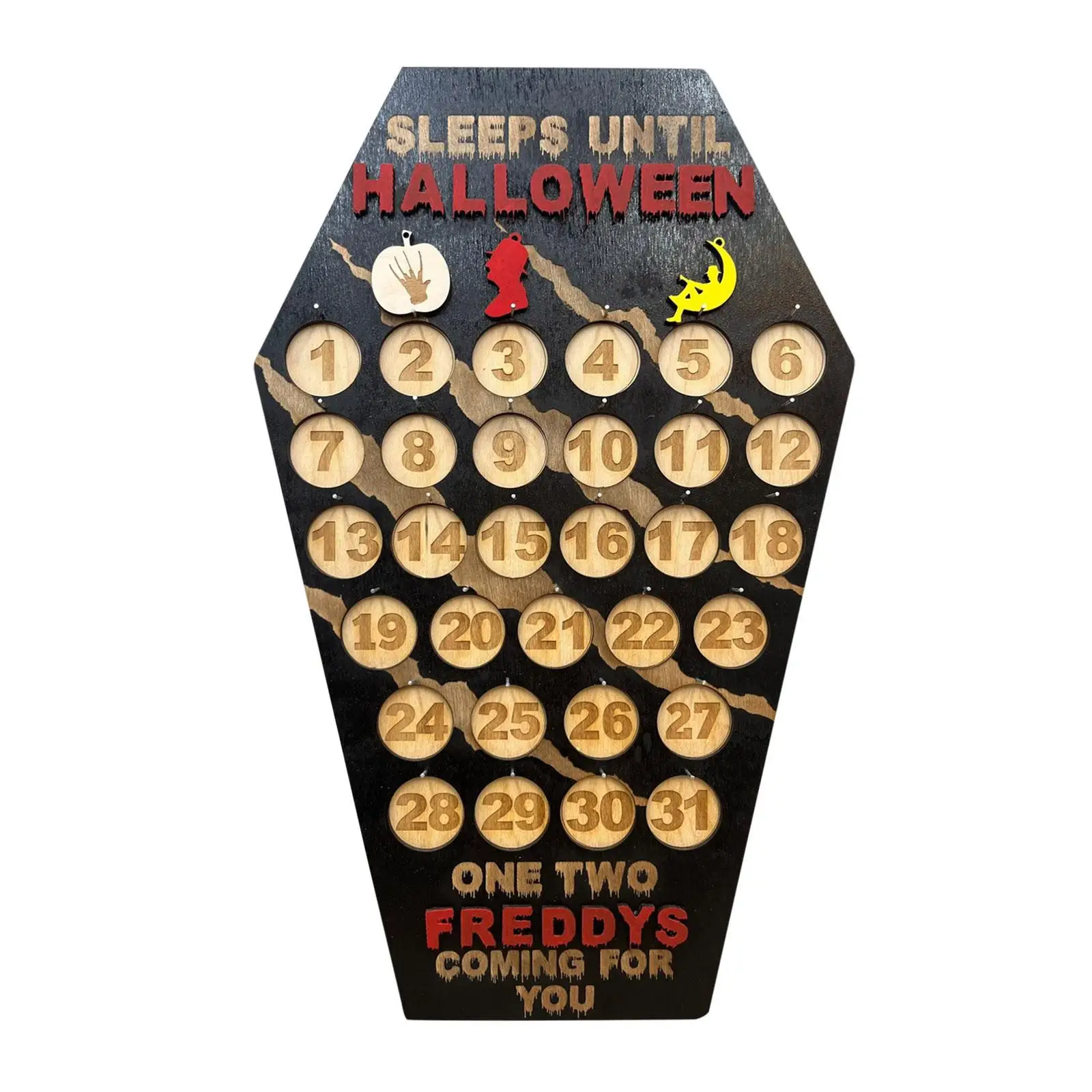 

31 Days Halloween Advent Calendar Wooden Calendar for Kid Adult Ornament for Home Living Room Desktop Festival Halloween Decor