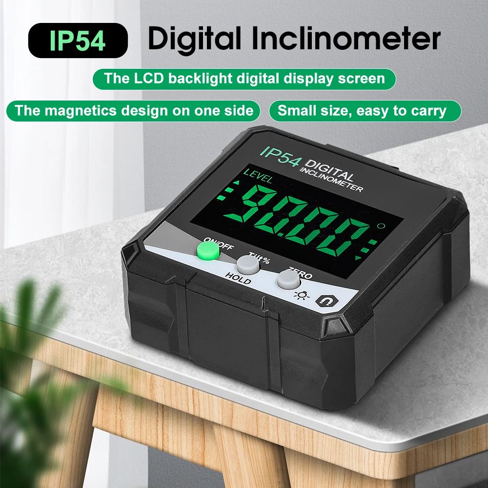 IP54 4*90&deg; Digital Inclinometer LCD Backlight Digital Protractor Slope Meter Angle Ruler Single-side Magnetic Protractor