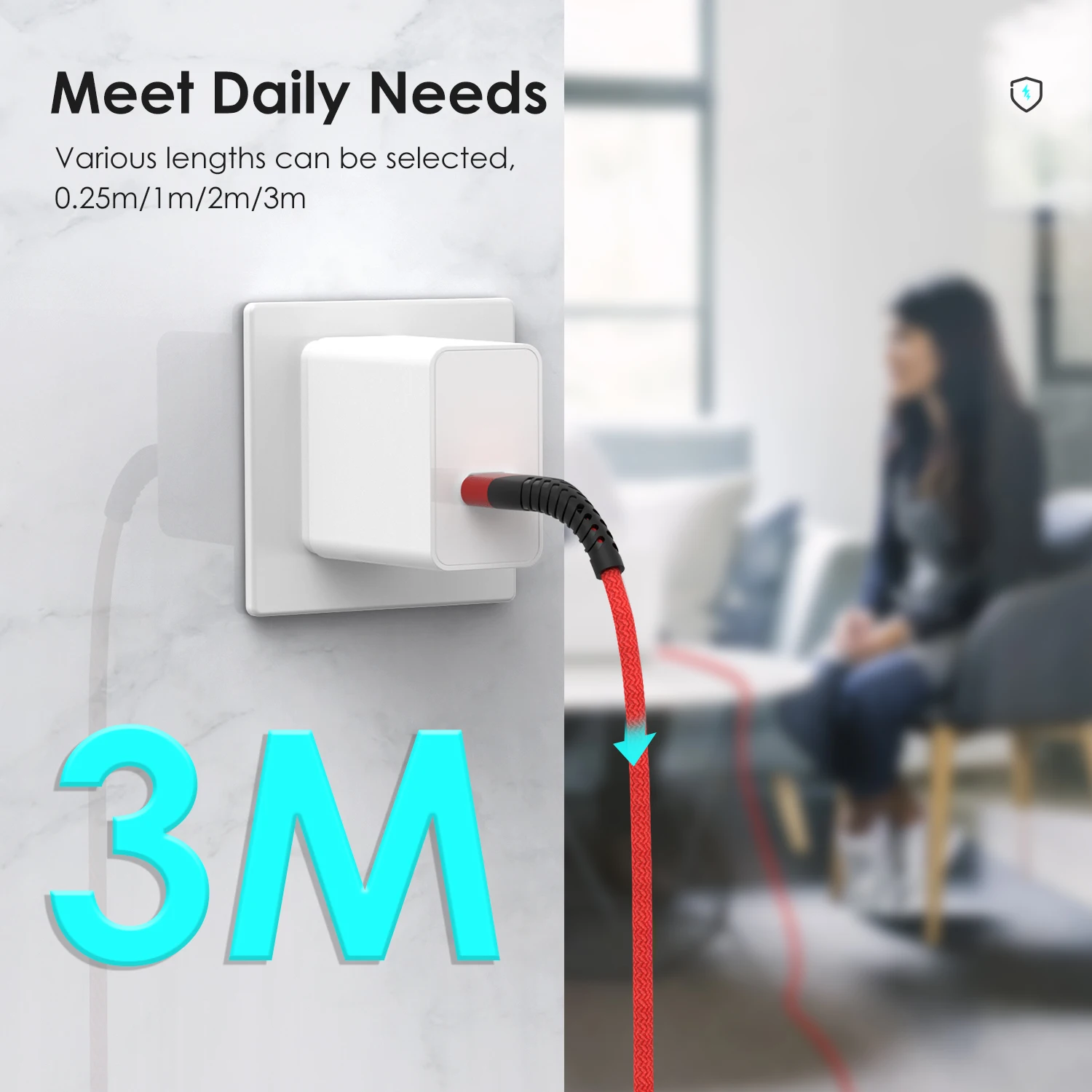 High-Speed 3A USB Charger Cable with Extra-Long 3m Length