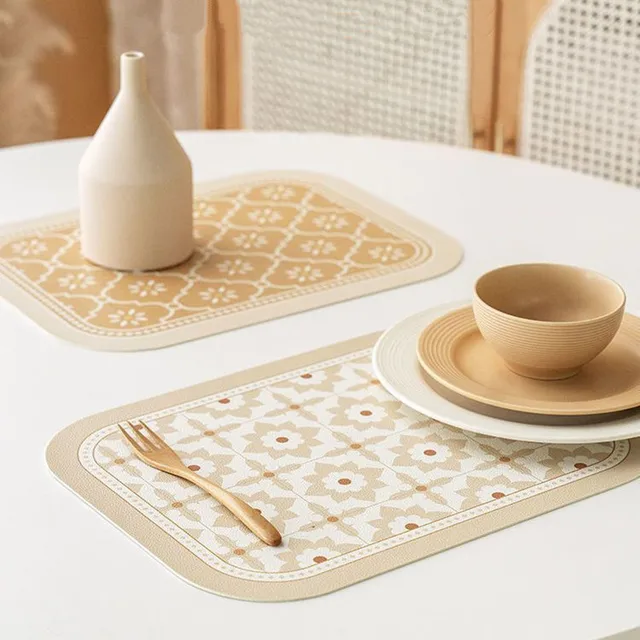 Retro Skandináv Bőr Asztal Szőnyeg Egyszerű Pu Placemat Vízálló Olajálló Hőszigetelt Szőnyeglemez-Tál Anti-Heat Pad Asztali Dekoráció