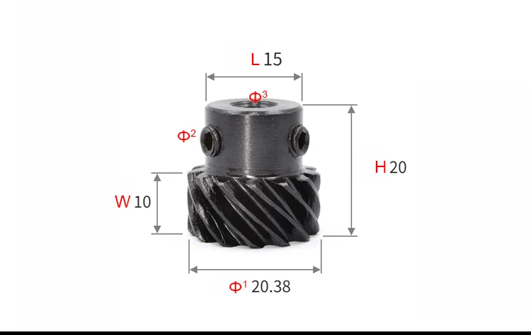 Description Picture 6 of itemCarbon steel helical gear 1M 1.5M 2M Bore 6 8 10 12 14 15 16