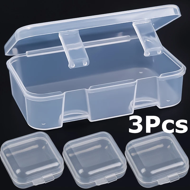 3Pcs Transparent Plastic Storage Box Clear Square Multipurpose Display Case Plastic Jewelry Packing Storage Boxes Container DIY