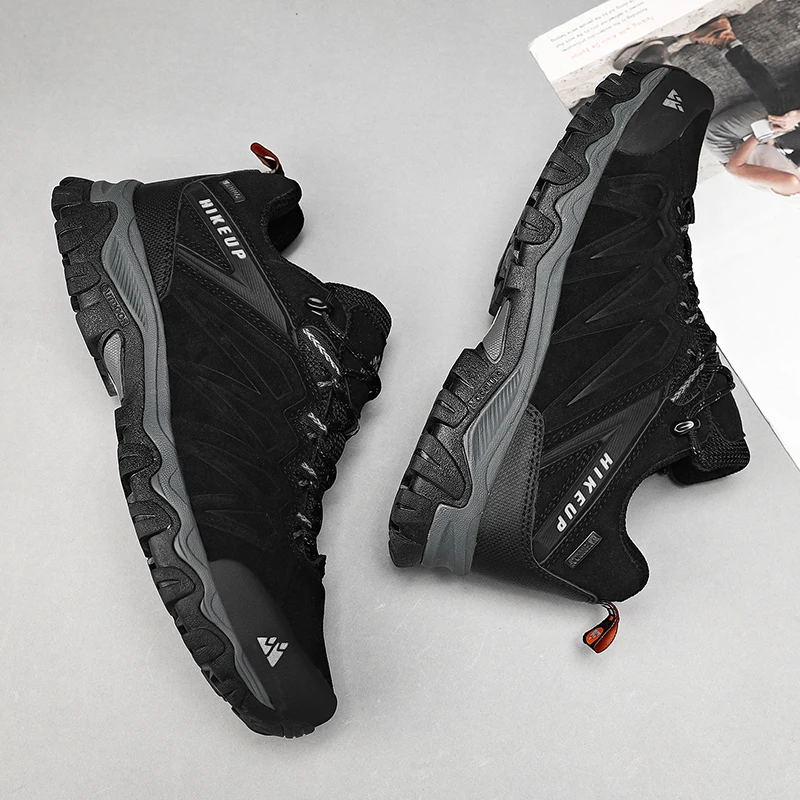 HIKEUP Hohe Qualität Leder Wanderschuhe Langlebig Outdoor Sport Männer Trekking Leder Schuhe Lace-Up Klettern Jagd Turnschuhe – Detail 37