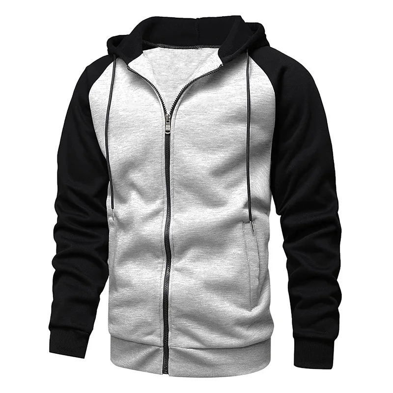 Autumn/Winter New Coat Color blocked Zipper cardigan with Velvet Hoodie Men's Large Casual Hoodie Men's Wear
